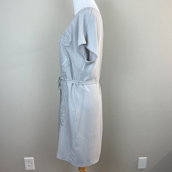 Armani Exchange Dress 10 Gray‎ Embroidered Belted Short Dolman Sleeve Mesh Lined - Picture 7 of 12